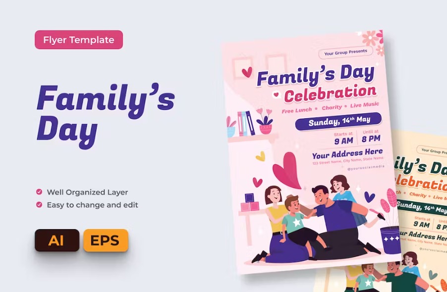 Free International Day the Families Ai & EPS Flyer Template Download