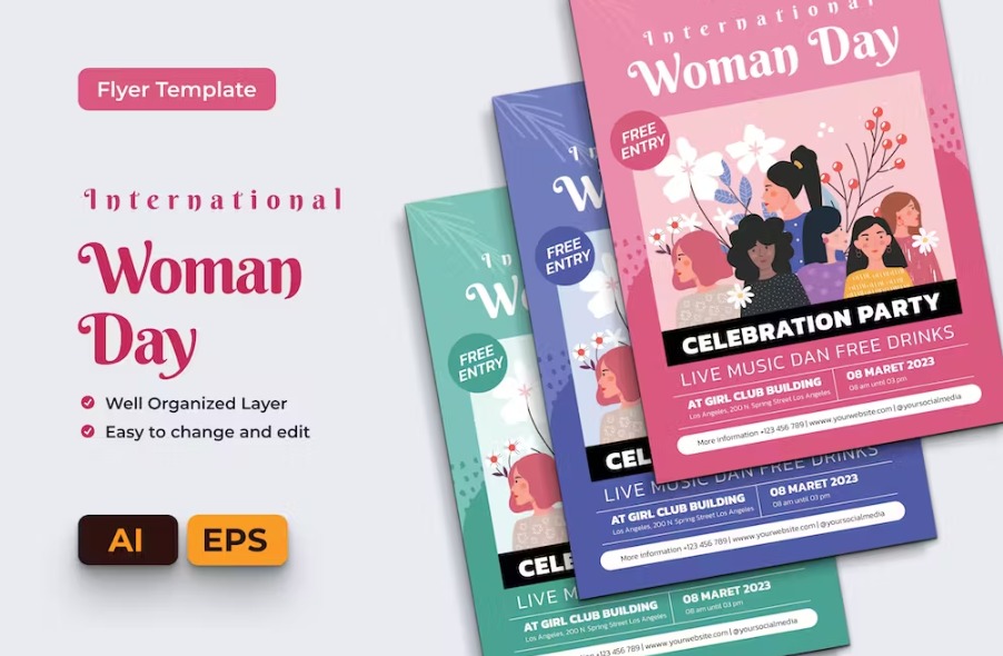 Free International Woman Flyer Ai & EPS Template Download