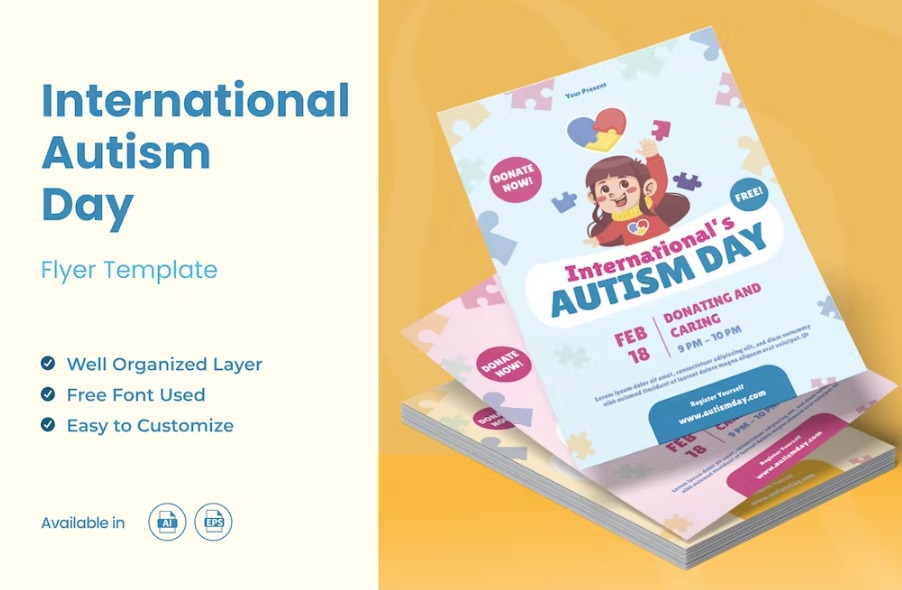 Free International's Autism Day Flyer Ai & EPS Template Download