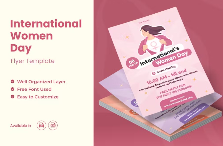 Free International's Women Day Flyer Ai & EPS Template Download