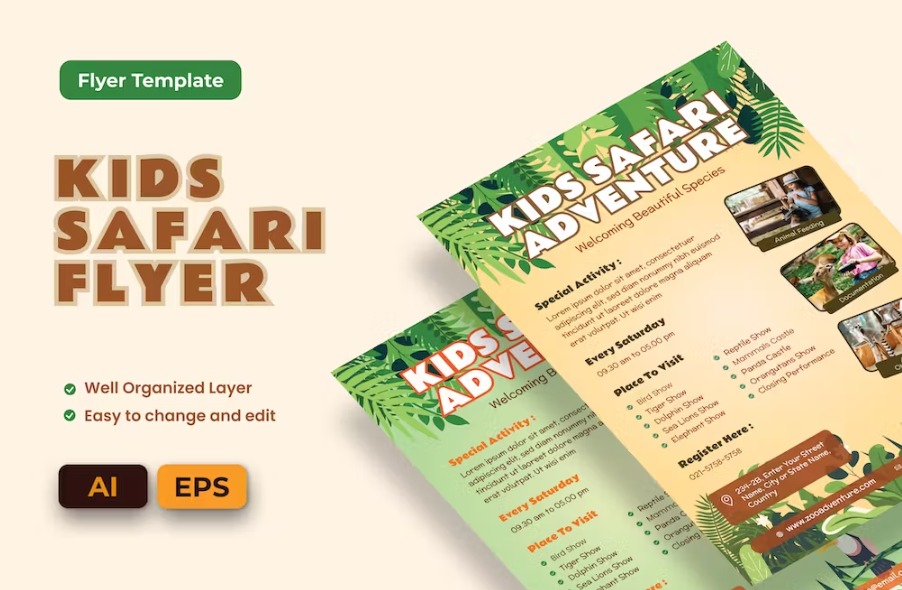 Free Kids Safari Flyer Ai & EPS Template Download