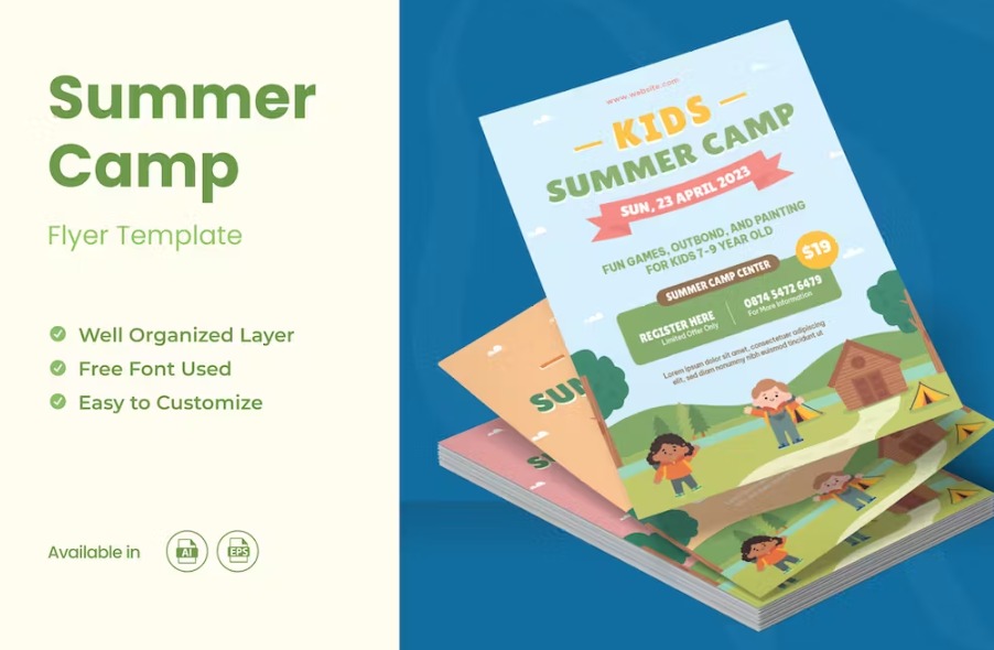 Free Kids Summer Camp Flyer Ai & EPS Template Download