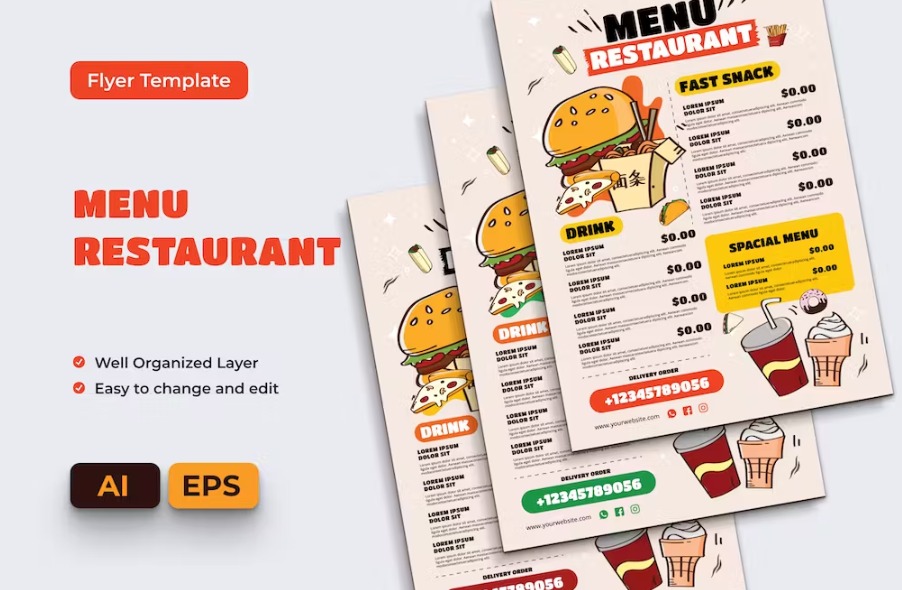 Free Meal Menu Flyer Ai & EPS Template Download