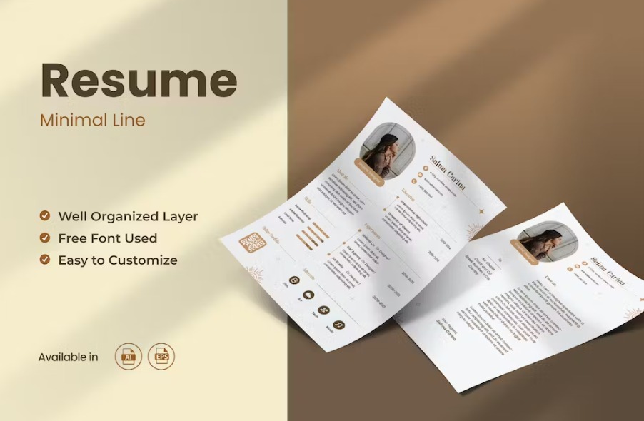 Free Minimal Line Multipurpose Resume Ai & EPS Template Download