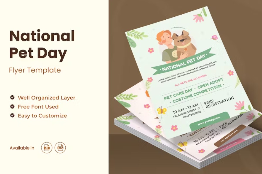 Free National Pet Day Flyer Ai & EPS Template Download