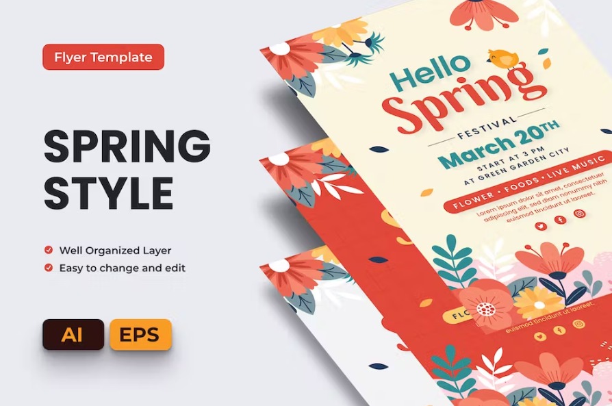 Free Spring Style Flyer Ai & EPS Template Download