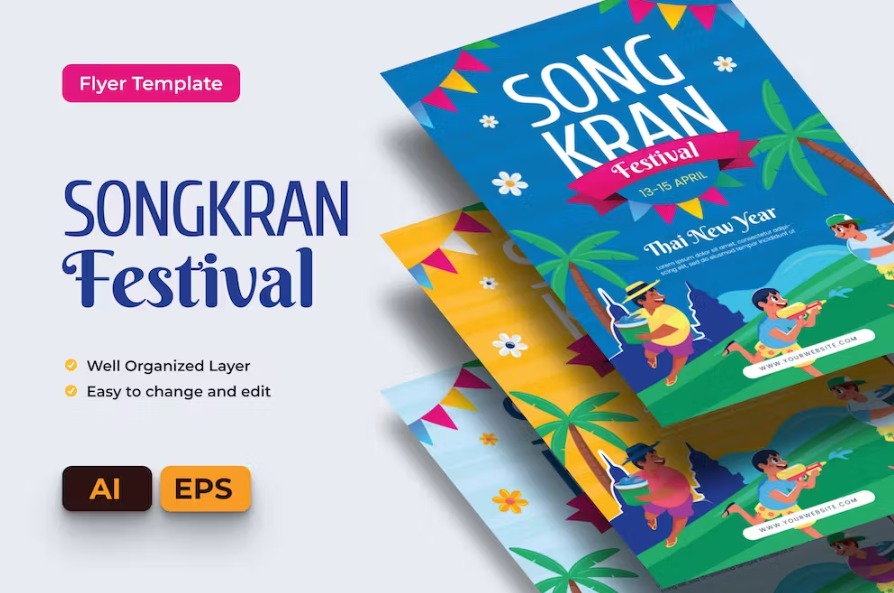 Free Start of Songkran Festival Flyer Ai & EPS Template Download