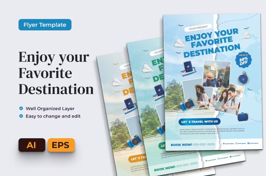 Free Travel Agency Flyer Ai & EPS Template Download