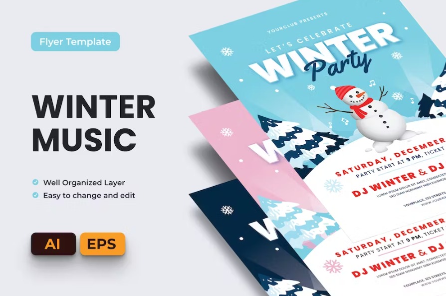 Free Winter Music Flyer Ai & EPS Template Download