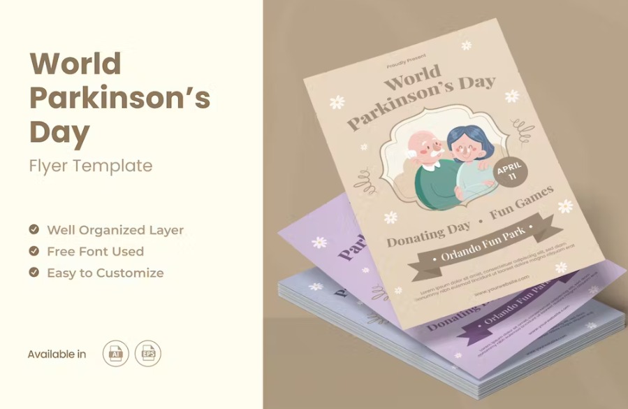 Free World Parkinson's Day Flyer Ai & EPS Template Download