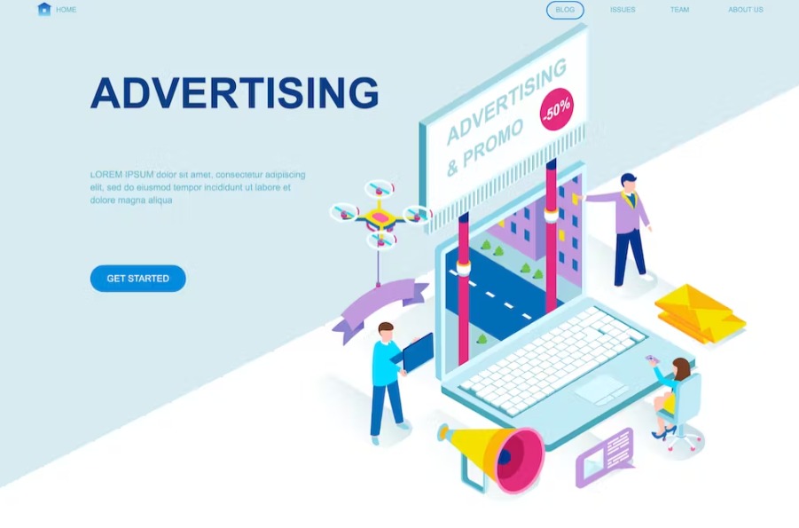 Free Advertising Isometric Landing Page Template Download