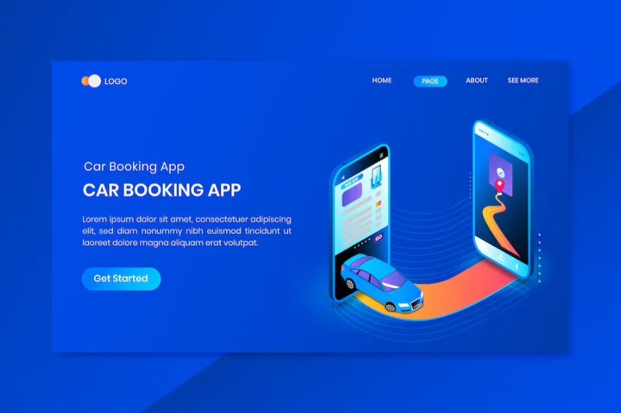 App for Booking Taxi Concept Landing Page