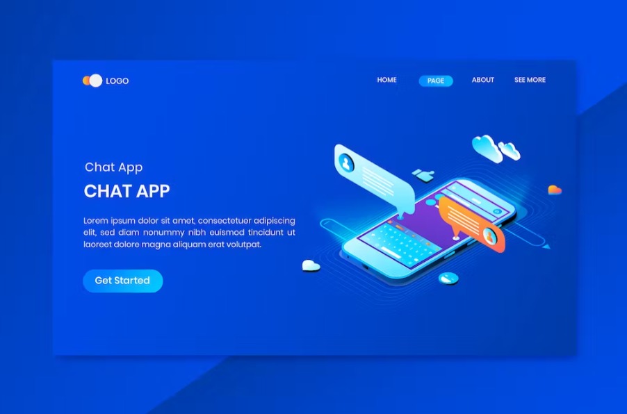 Free App Text message Isometric Concept Landing Page Download