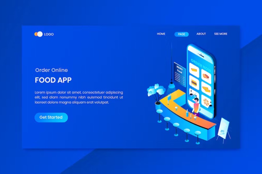 Apps Online Food Order Isometric Concept Landing Page