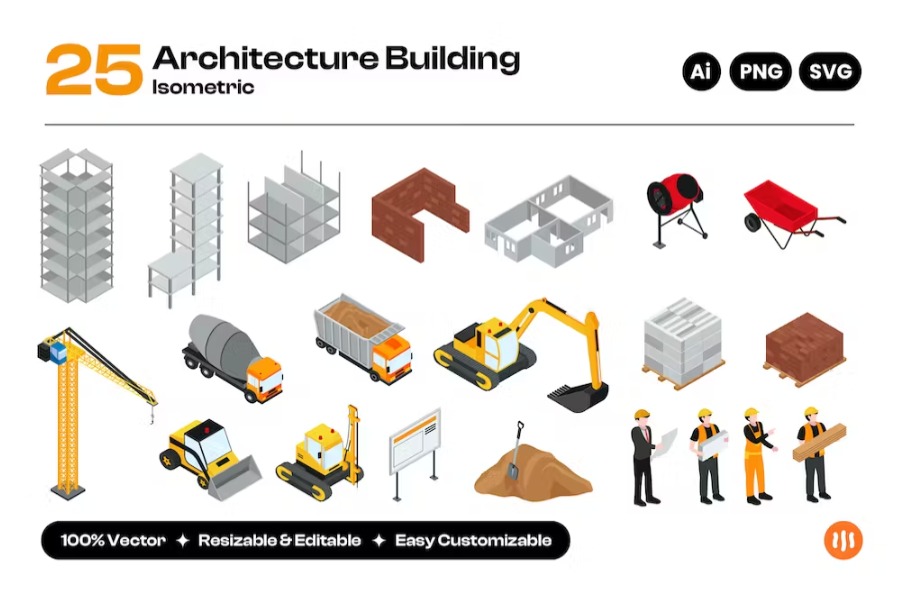 Architecture Building Construction Isometric Landing Page