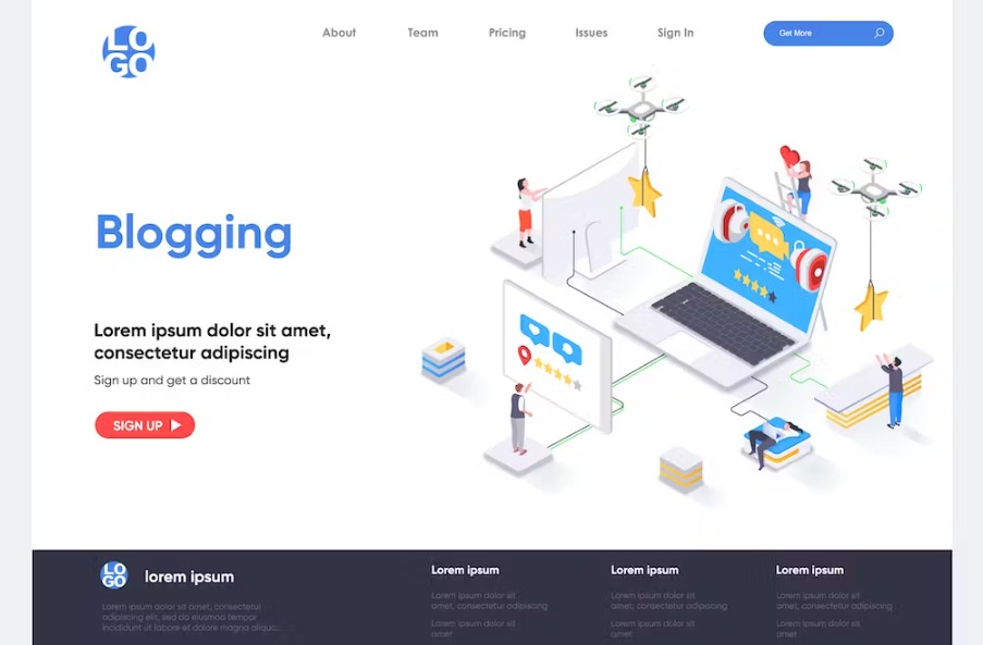 Free Blogging Isometric Landing Page Download