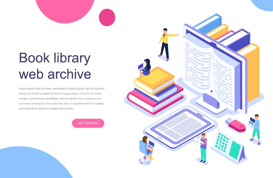 Free Book Library Isometric Landing Page Download