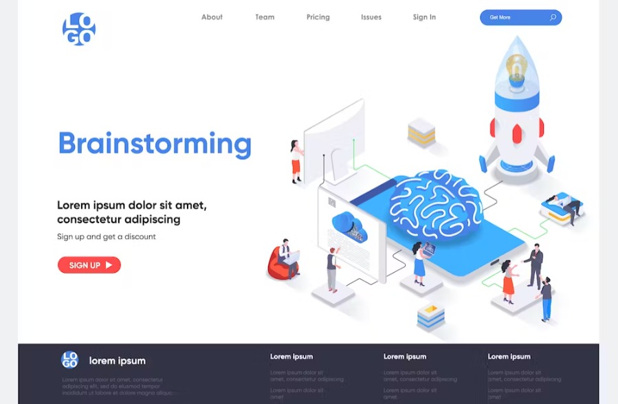 Free Brainstorming Isometric Landing Page Download