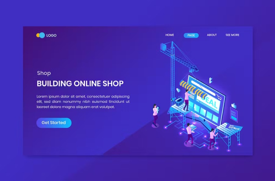 Free Building Online Shop Isometric Landing Page Download