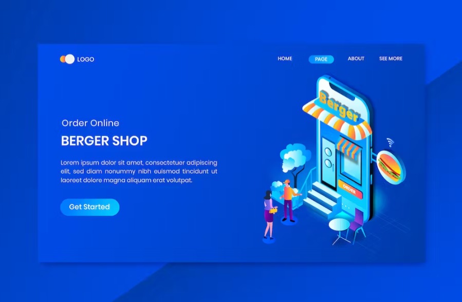 Free Burger Online Shop Isometric Landing Page Download