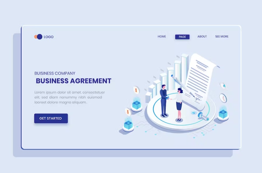 Free Business Agreement Isometric Landing Page Download