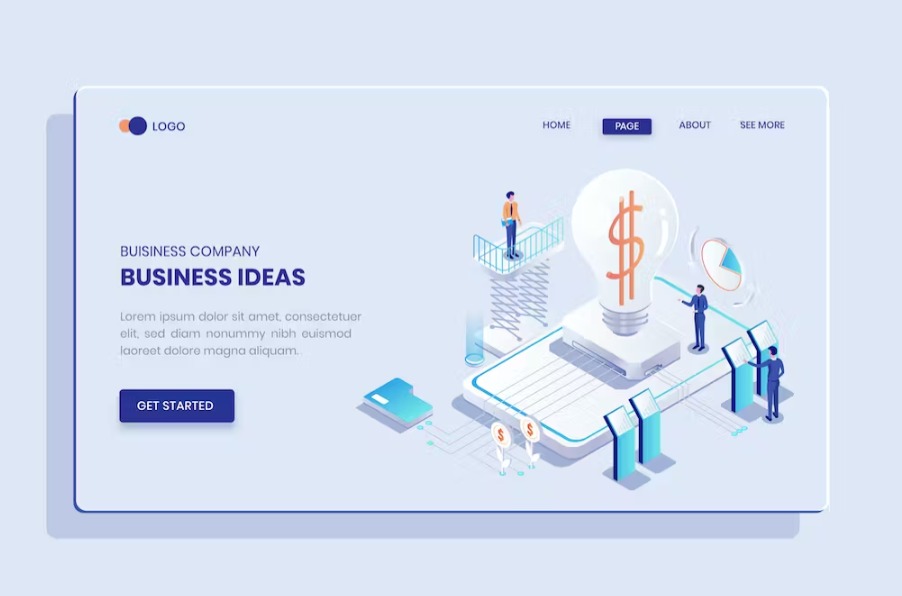 Free Business Ideas Isometric Landing Page Download