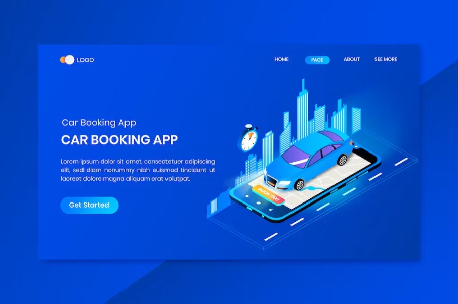 Free Car Booking App Isometric Landing Page Download