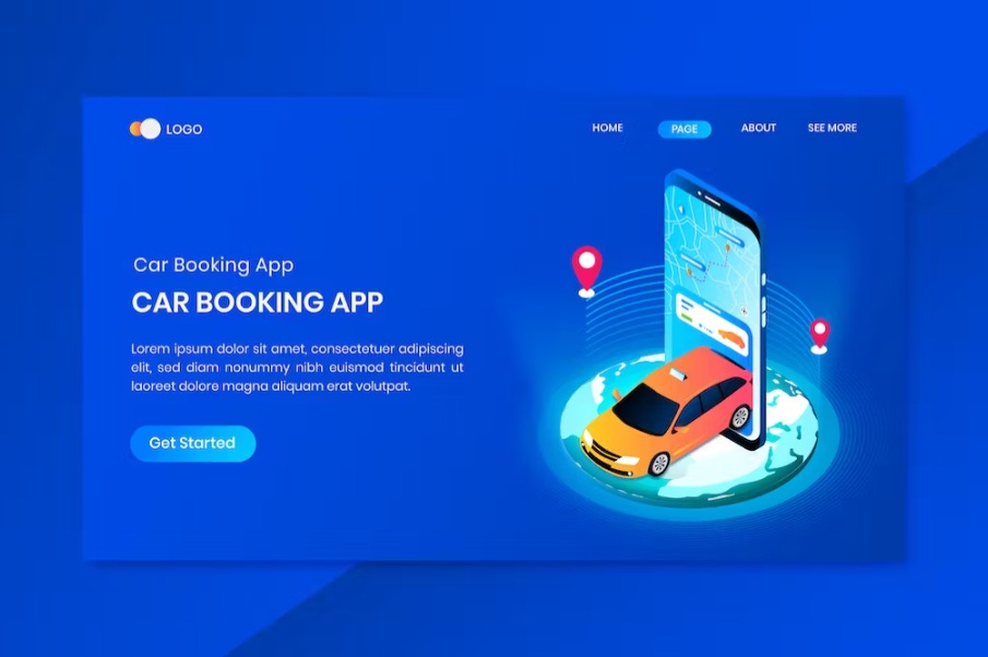 Free Car Rental Booking App Isometric Landing Page Download