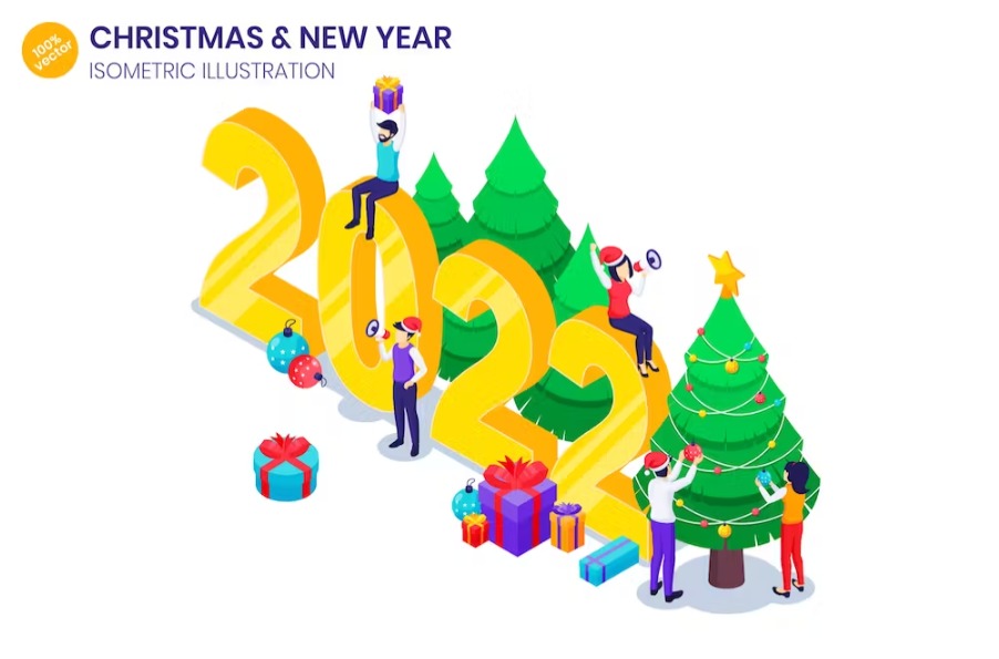 Free Celebrate New Year Isometric Landing Page Download