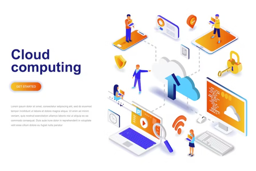 Free Cloud Computing Isometric Landing Page Download