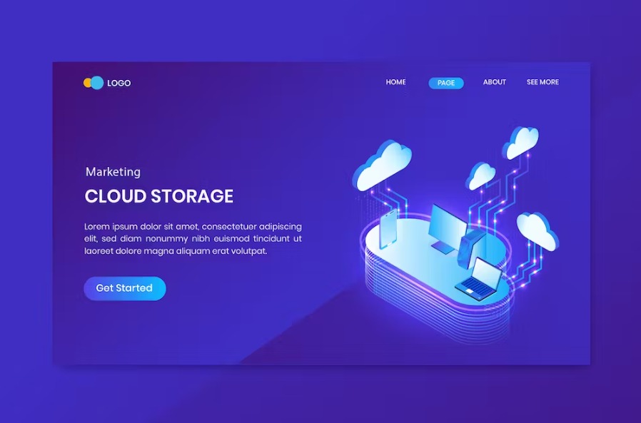 Free Cloud Storage Isometric Landing Page Download