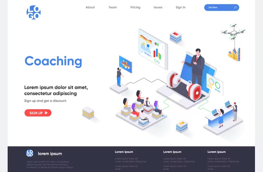 Free Coaching Isometric Landing Page Download