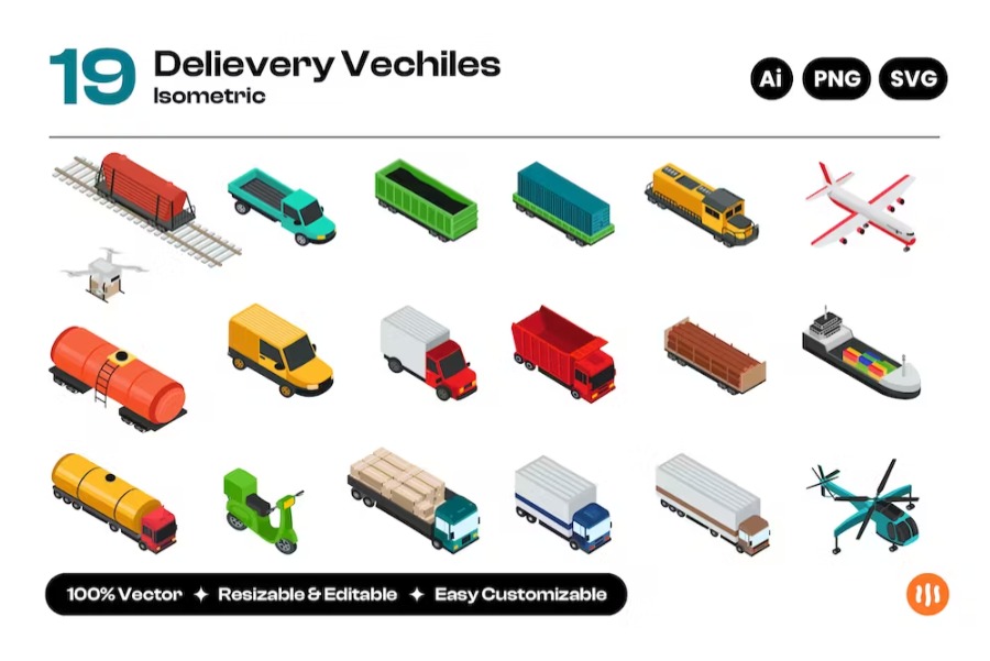 Free Collection of delivery vehicles Isometric Landing Page Download