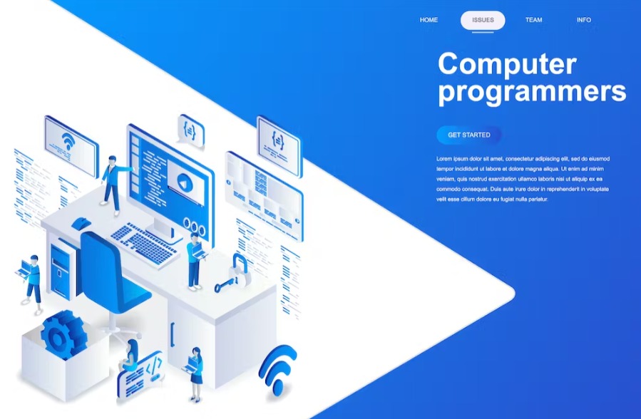 Free Computer Programmers Isometric Landing Page Download