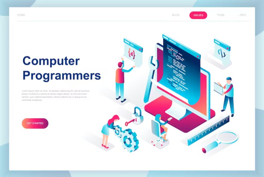 Free Computer Programmers Isometric Landing Page Download