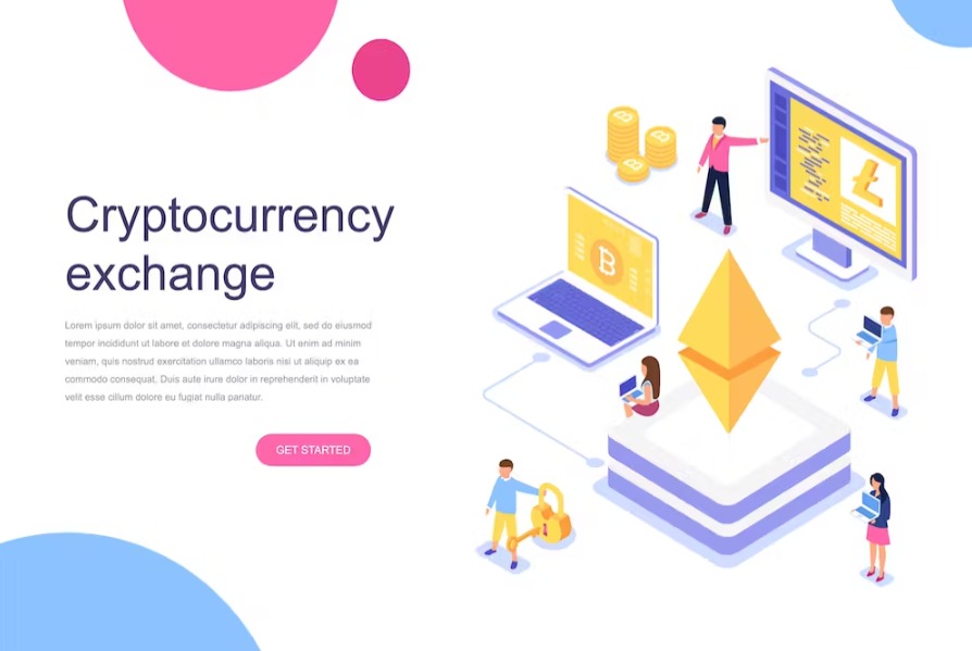 Free Cryptocurrency Exchange Isometric Landing Page Download