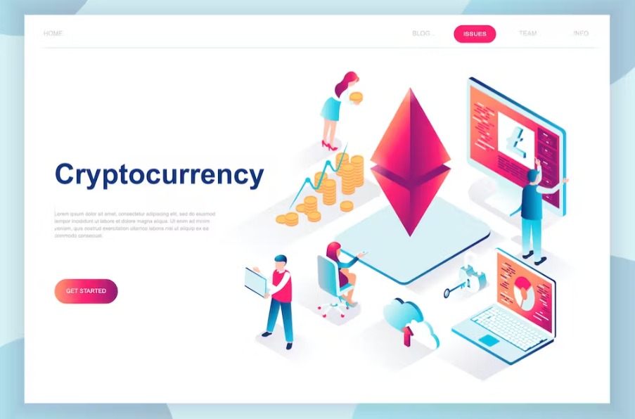 Free Cryptocurrency Exchange Isometric Landing Page Download