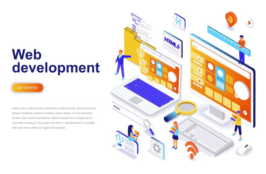 Free Web Development Isometric Landing Page Template Download