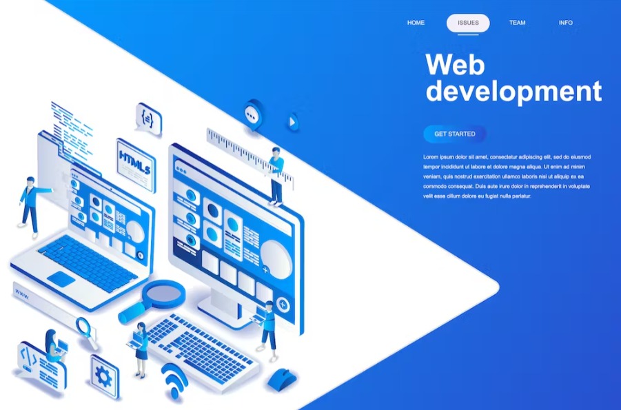 Free Web Development Isometric Landing Page Template Download