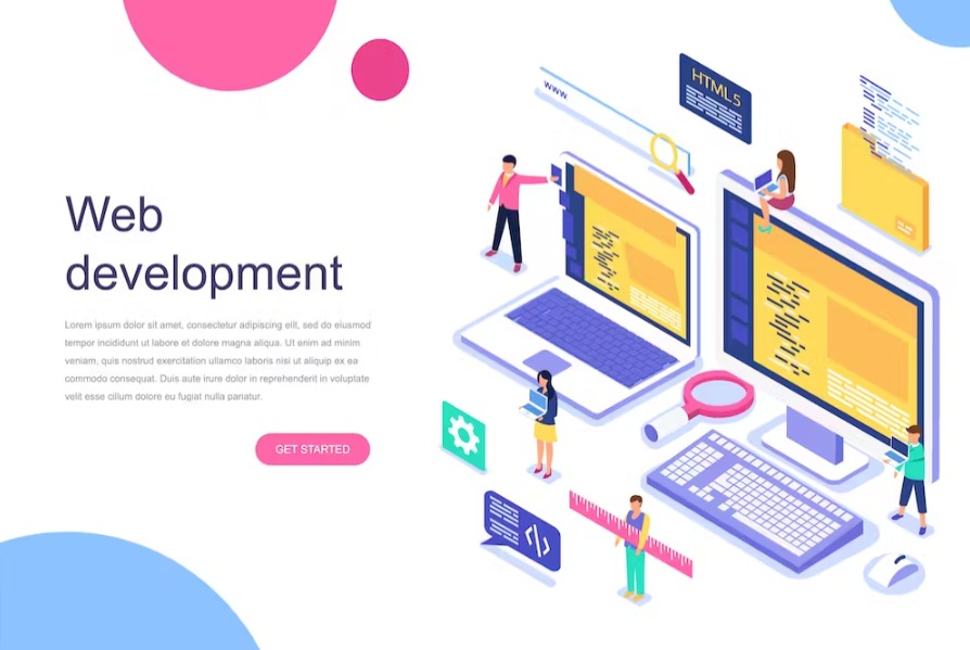 Free Web Development Isometric Landing Page Template Download