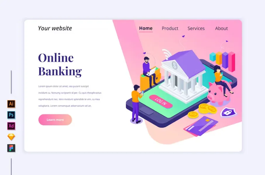 Free Online Banking Isometric Landing Page Template Download